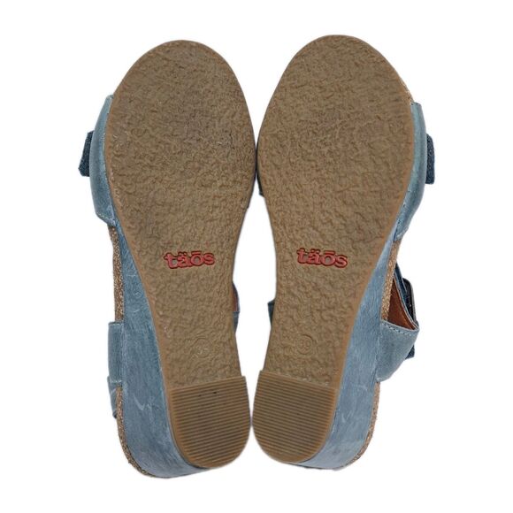 Taos Womens 8-8.5 Buckle Up Wedge Sandals Turquoise Blue Ankle Strap Heels - Picture 10 of 10